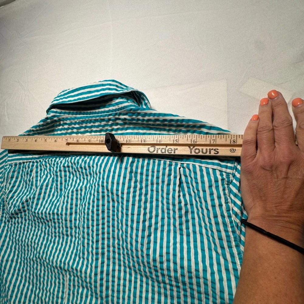 Bonobos Seersucker Chore Jacket Mens Medium Teal White Stripe Puckered Cotton